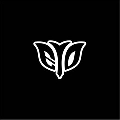 E O Initials bow arrow, simple modern minimalist design. black and white.