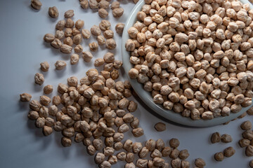 chickpeas from legume family in plate isolated on white background