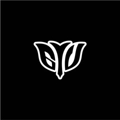 G V Initials bow arrow, simple modern minimalist design. black and white.