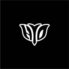 H O Initials bow arrow, simple modern minimalist design. black and white.