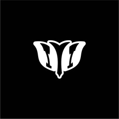 I I Initials bow arrow, simple modern minimalist design. black and white.