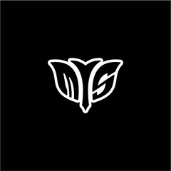 M S Initials bow arrow, simple modern minimalist design. black and white.