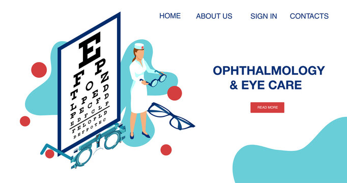 Vector landing page of an ophthalmology exam and eye care