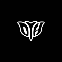 O H Initials bow arrow, simple modern minimalist design. black and white.