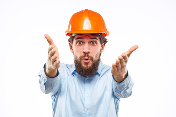 Engineer in orange coloring safety professionals construction emotions hand gestures