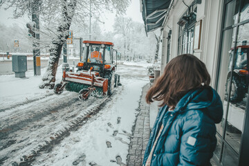 woman walking in the snow