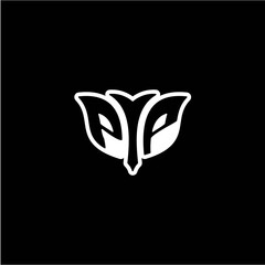 P P Initials bow arrow, simple modern minimalist design. black and white.