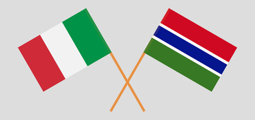 Crossed flags of Gambia and Italy