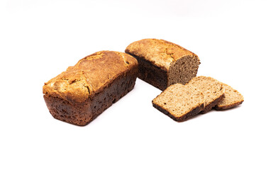 Homemade natural bread in the shape of bricks on a white background