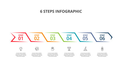 Abstract arrows of graph, diagram with 6 steps, options, parts or processes. Vector business template for presentation