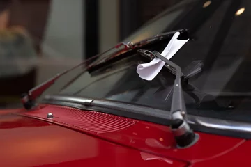 Closeup of a parking violation ticket behind a windshield wiper on a classic car © Felix Busse Phtgrphy