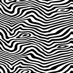 Vector Seamless Pattern with Zebra Print. Illustration with Optical Illusion. Exotic Wild Animalistic Texture. Minimalist Texture with Stripes and Waves