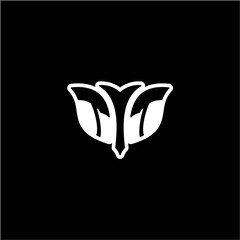 T T Initials bow arrow, simple modern minimalist design. black and white.