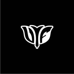 V F Initials bow arrow, simple modern minimalist design. black and white.