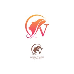 Beautiful face logo letter V icon in front  design