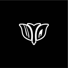 W Q Initials bow arrow, simple modern minimalist design. black and white.