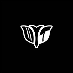 W T Initials bow arrow, simple modern minimalist design. black and white.