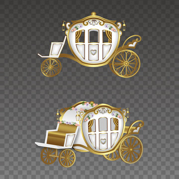 Gold And White Wedding Carriages Illustration