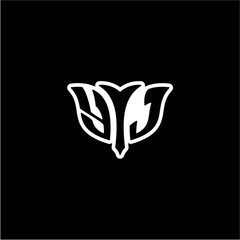 Y J Initials bow arrow, simple modern minimalist design. black and white.