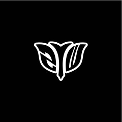 Z W Initials bow arrow, simple modern minimalist design. black and white.