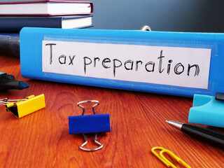 Tax preparation is shown on the business photo using the text