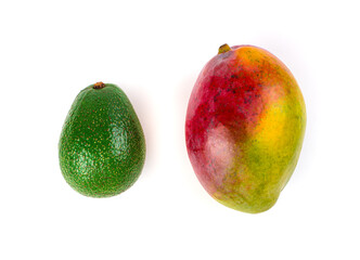 Fresh mango and avocado isolated on a white background. The view from the top. Concept of useful products.