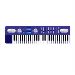 Blue musical keyboard on white background.  Musical instrument. Vector illustration