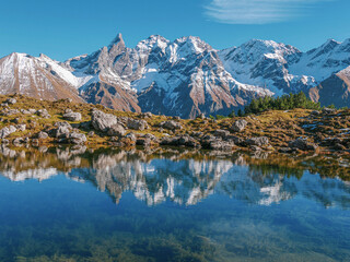 lake reflection in the alps