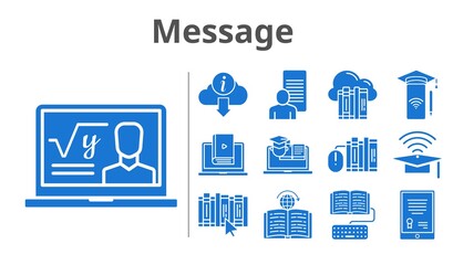 message set. included study, smartphone, homework, learn, book, learning, training, cloud, tablet, professor, books, cap, information icons. filled styles.