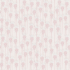 Vector floral seamless pattern. Abstract background with simple meadow flowers. Elegant ditsy texture. Subtle ornament in light pink and white color. Repeat design for print, textile, decor, wallpaper