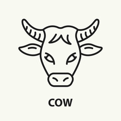 Cow flat line icon. Cattle breeding symbol. Vector illustration.