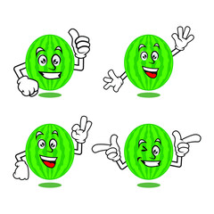 Watermelon cartoon character with various angry expressions.Vector illustration. EPS10
