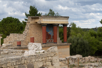 Magnificent ruins of the Knossos Palace complex. A Bronze Age archaeological site on the island of Crete, Greece