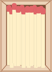 image of an open box with matches in beige and red colors