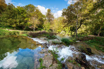 Fototapeta na wymiar Orbaneja del Castillo waterfall in Burgos, Castilla y Leon, Spain. High quality photo