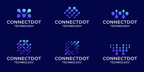 Set of collection digital technology logo design bundle inspiration template