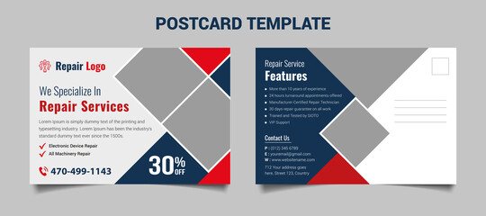 Modern creative EDDM postcard with red and dark blue shape for  service sale business