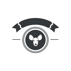 badge template with kangaroo face silhouette and ribbon decoration, vintage style emblem