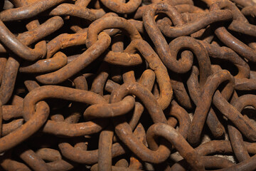 Chains. Closeup of metallic rusty heavy chains