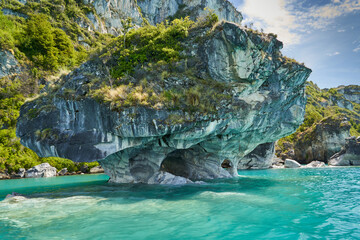 Marbel Caves, General Carrera Lake, or Lake Buenos Aires. It is located along the carretera austral in Patagonia and shared by Argentina and Chile. South America
