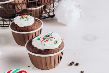 Chocolate Christmas cupcake with colored sugar topping