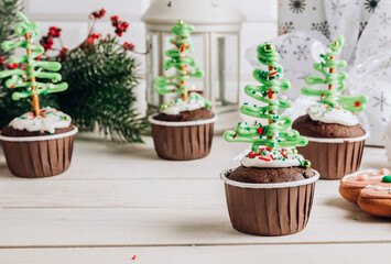 Chocolate Christmas cupcake with colored sugar topping