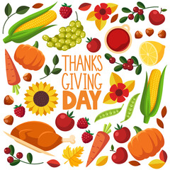 Thanksgiving day food set isolated on the white background