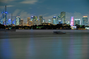 Miami night. Panoramic view of Miami skyline and coastline, Florida.