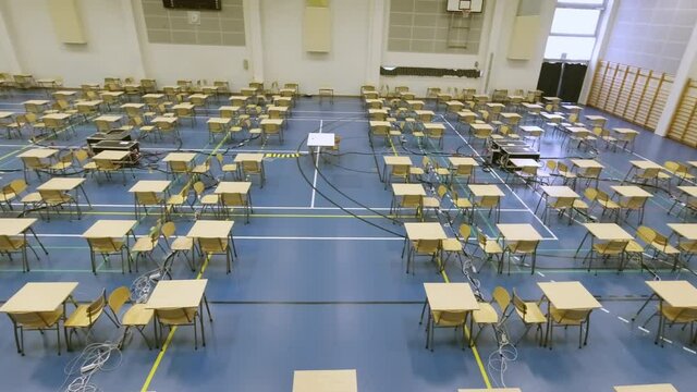 The view of the empty classroom with the empty chairs. Helsinki.Finland-October 24.2020