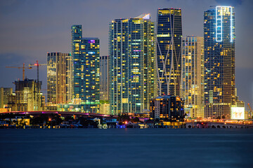 Fototapeta na wymiar Miami skyscrapers at the night, south beach. Miami.