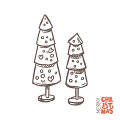 Christmas vector trees decoration for winter holidays. Doodle sketch hand drawn festive decor elements