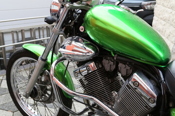 Fototapeta na wymiar customized, green motorcycle
