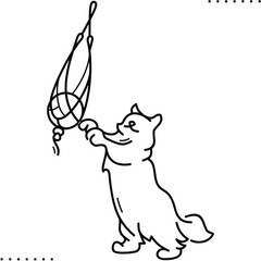 cat playing with a ball black and white silhouette outline illustration