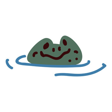recommend clip art: Cute cartoon frog in pond lineart vector illustration. Simple amphibian sticker clipart. Kids lake wildlife hand drawn kawaii aquatic toad. 